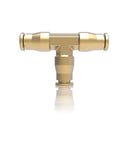 Front view of 1/4 inch Brass Union Tee Air Line Fittings One Quarter Inch T Fitting for Pneumatic Systems and Air Suspension for DIY Pros.