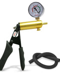 Ultima Brass Vacuum Pump Handle With Gauge Installed, ergonomic black silicone grips, durable alloy cylinder, black silicone hose