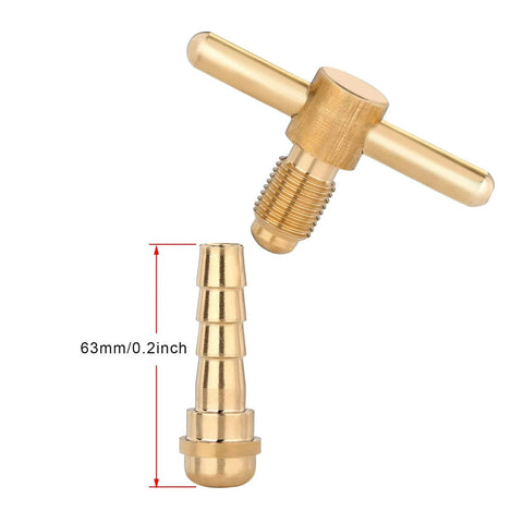 Brass fitting for oxygen welding regulator CGA 540 with dimensions 63mm and 0.2inch displayed for welding equipment use.