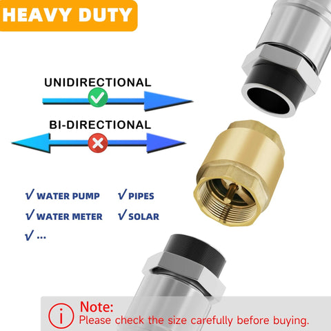 3/4 Inch NPT Brass Vertical Check Valve With Inline Spring Lead Free One Way Backflow Preventer For Oil Water Gas And Air Lines DN20 Easy Install Durable Brass Body Keeps Flow One Way shown with flow direction illustration