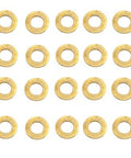 Brass Washer Gasket Set For Knife Pivot Pins 20 Pcs Replacement shown in a grid arrangement, highlighting the circular brass washers.