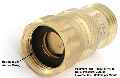 Heavy Duty 25 Psi Water Pressure Regulator For Drip Irrigation With 3/4 Inch FHT To 3/4 Inch MHT Lead Free Brass close-up showing O-ring