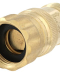 Brass 3/4-inch hose-thread water pressure regulator for drip irrigation, lead-free, close-up view.