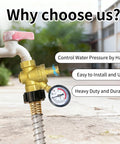Heavy Duty Brass Water Pressure Regulator With Gauge, 3/4 Inch NPT Thread DN20 installed on outdoor faucet