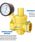 brass water pressure regulating valve with gauge, DN20 inlet