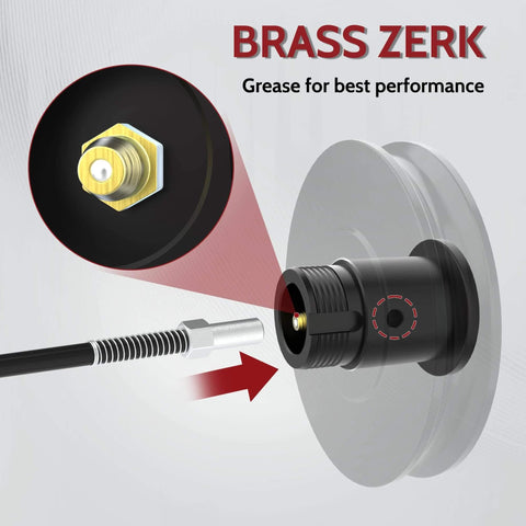 Winch Snatch Block Pulley 11 Tons Fits 1/4" to 1/2" Rope, Towing Off Road Recovery Kit showing brass zerk fitting