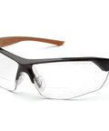 Braswell 1.5 Diopter Anti Fog Safety Glasses With One Size Fits All Nosepiece, clear lenses and black frame, side angle view