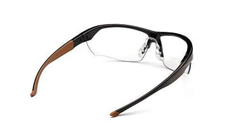 Front view of Braswell 1.5 Diopter Anti Fog Safety Glasses with One Size Fits All Nosepiece, showing flexible half-frame and clear lenses.