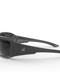 Brazeau Polarized Safety Glasses With 99.9 Percent UV Protection And ANSI Z87, side view with black frame and polarized lenses