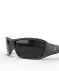 Brazeau Polarized Safety Glasses with 99.9 Percent UV Protection and ANSI Z87, shown at an angle with black frame and lenses