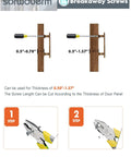 Diagram showing breakaway screw installation with adjustable length from 0.50 to 1.57 inches, including step-by-step cutting guide.