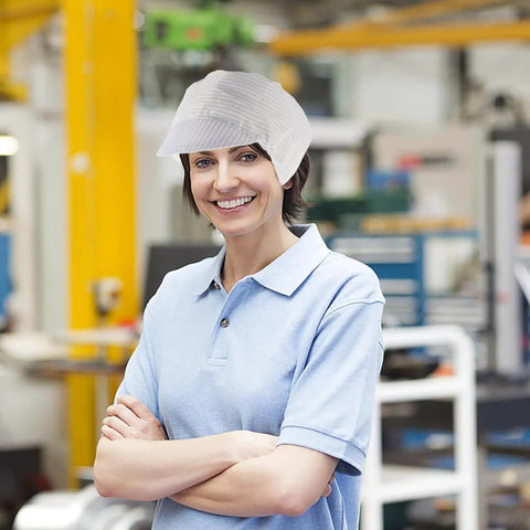 Anti Static Cleanroom Hat Breathable Working Cap Lightweight Protective Headwear in factory workshop environment