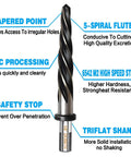 5/8 Inch Bridge Construction Reamer Drill Bit For Steel Wood And Plastic With M2 HSS 5 Spiral Flutes And 1/2 Inch Non Slip Shank Taper Chucking Reamer To Align Or Enlarge Holes Up To 16mm shown with labeled features