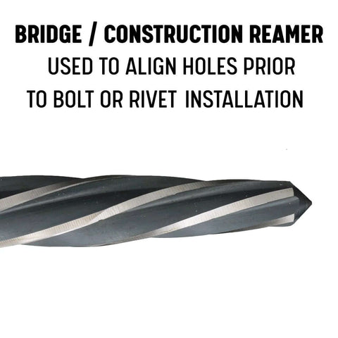 Pro Grade One Inch Bridge Reamer For Construction And Hole Alignment With Half Inch Shank DWR Series Heavy Duty Tool For Aligning Overlapping Holes Before Bolts Or Rivets Drill America, close-up view