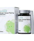 Bright Nickel Plating Solution 250ml bottle and box for electroplating, offering excellent corrosion resistance, high hardness, and electrical conductivity.