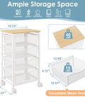 Rolling Storage Cart With Four Drawers And Wooden Top Metal Frame Lockable Wheels And Smooth Slide Drawers A Must Have Craft Organizer For Living Room Bedroom Office And Classroom In Bright White.