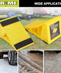 Bright Yellow Heavy Duty Wheel Chocks With Non Slip EVA Base For RV And Trailer 2 Pack No Rope Hassle And Lightweight Tire Stoppers