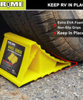 Bright Yellow Heavy Duty Wheel Chocks With Non Slip EVA Base For RV And Trailer 2 Pack under tire