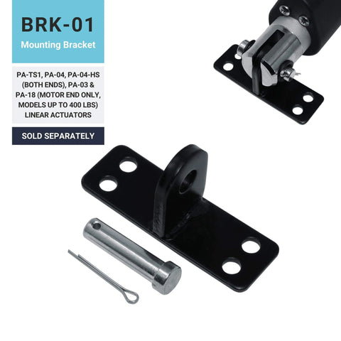 Image of BRK-01 mounting bracket and components for 30 Inch Stroke Electric Linear Actuator, 400 lbs Force, IP66 Water Resistance.