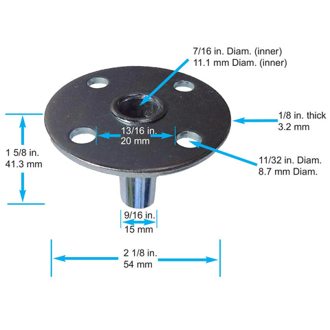 Diagram showing dimensions of Broad Brimmed Top Hat Caster Socket For Seven Sixteenth Inch Caster Stem Set Of Four For Piano.