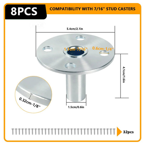 8 Pcs Broad Brimmed Caster Socket Kit With 32 Stainless Steel Screws For Seven Sixteenths Inch Caster Stems Durable Inserts