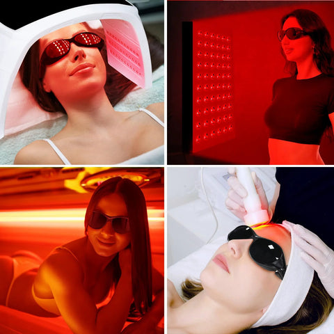 Women using Broad Spectrum Red Light Therapy Glasses 200 To 2000nm Eye Protection For IPL in various phototherapy settings.