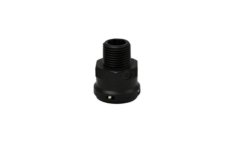 Universal Broadcast Sprayer Pressure Regulator With Quick Connect Bypass Port adapter for 12 Volt diaphragm pumps, black, close-up.