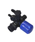Universal Broadcast Sprayer Pressure Regulator With Quick Connect Bypass Port, showing three handy ports and blue cap