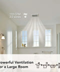 Easy Roomside Installation 110 CFM Bathroom Ventilation Fan Keeps Mirrors Crystal Clear And Quiet 3.0 Sones For Bathrooms Up To 105 Sq Ft White Broan NuTone installed in ceiling of elegant bathroom