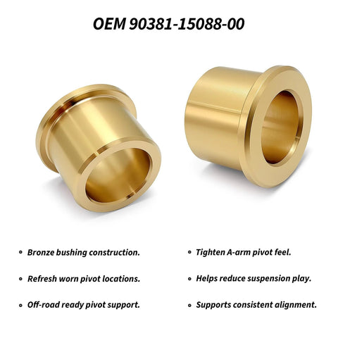 Close-up of bronze bushing from 12 Piece Bronze A Arm Control Bushings Kit For Yamaha Banshee 350 Grizzly 125 Warrior 350 Blaster 200 Raptor 660 700 YFZ450 And Other Yamaha Quad Bike Models From 1987 To 2024 OEM 90381 15088 00 Direct Fit Upgrade For Smooth Handling