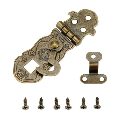 2 Pcs Vintage Style Notebook Hasp Set Bronze Tone Iron Antique Box Latch With Screws 90 Degree Hardware For Diaries Jewelry Boxes