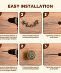 Step-by-step installation guide for Antique Bronze Cabinet Hardware Set 12 Pc Includes 6 3 Inch Bail Handle Drop Pulls And 6 1.33 Inch Vintage Flower Shape Knobs.