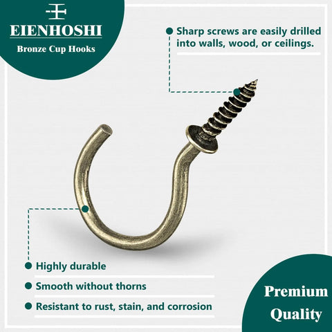 Close-up of bronze screw hook, part of 105 Pcs Screw Hooks, 6 Sizes Bronze Cup Hooks, showing durable, rust-resistant features.