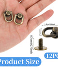 12 Pcs Bronze D Ring Studs With Ball Head Buttons And Rivets Set for leather purses, shown in hand with size details, ideal for DIY crafts.