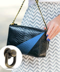 Handbag with 12 Pcs Bronze D Ring Studs With Ball Head Buttons And Rivets Set, showcasing durable hardware for leather crafting.