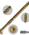 Close-up of Size 10 Deck Screws 3 Inch Bronze Exterior Wood Screws 137 Pack Epoxy Coated Rust Resistant T25 Star Bit