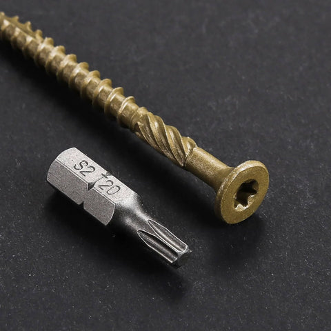Size 10 Deck Screws 3 Inch Bronze Exterior Wood Screws 137 Pack Epoxy Coated Rust Resistant T25 Star Bit close-up
