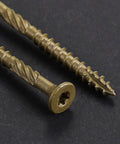 Close-up of Size 10 Deck Screws 3 Inch Bronze Exterior Wood Screws 137 Pack Epoxy Coated Rust Resistant T25 Star Bit