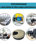 Bronze Desk Grommets 4 Pack 2 Inch Diameter Cable Hole Covers shown on desks in office environments