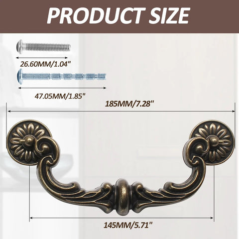 Vintage Drop Bail Drawer Pulls 6 Inch Center To Center 150mm Bronze Zinc Alloy Cabinet Handles size details image