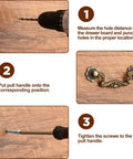 Step-by-step installation of Antique Bronze Drawer Pulls Set With Screws Rustic Vintage Drop Handles for cabinets and furniture.