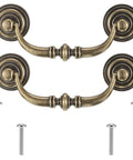 Two Bronze Vintage Drop Bail Drawer Pulls With 3.5 Inch Center Spacing And 4.5 Inch Total Length Antique Dresser Cabinet Handles Include Screws