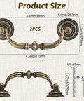 Two Bronze Vintage Drop Bail Drawer Pulls With 3.5 Inch Center Spacing And 4.5 Inch Total Length Antique Dresser Cabinet Handles, dimensions shown with mounting screws.