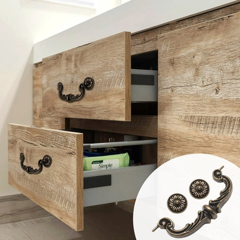 Vintage Drop Bail Drawer Pulls 6 Inch Center To Center 150mm Bronze Zinc Alloy Cabinet Handles on wooden dresser