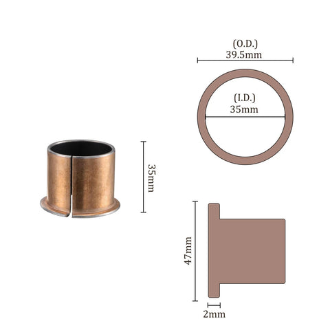 Flange Sleeve Bearing 35mm Bore 39.5mm Outside Diameter 35mm Length 47mm Flange Diameter 2mm Flange Thickness Bronze Sintered