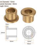 2 Pack Bronze Oilless Flanged Sleeve Bearings 12mm x 18mm x 16mm for equipment and machinery use, gold tone, showing dimensions.