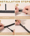 Installation steps for Bronze Ball Head Leather Rivet Set on black leather, showing pre-drilling, screw placement, and tightening sequence.