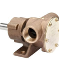 Front view of 777-9001 Marine Pulley Driven Flexible Impeller Pedestal Mount Pump (62-GPM, Neoprene Impeller, Full Cam, Face Seal, 1" NPT Ports), Bronze.