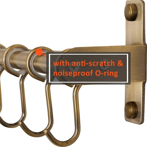 Close-up of bronze wall Pot Rack - Pots & Pans Hanging Rack with 8 Hooks, Double Bars, showing hooks and noiseproof O-ring, Pack of 2