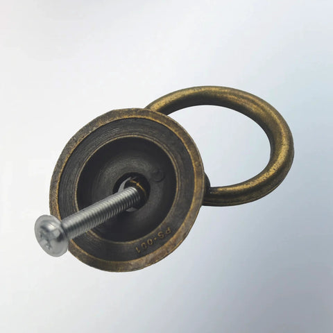 Close-up of 1 inch ring diameter 10Pcs Vintage Cabinet Ring Pulls Set Zinc Alloy Rust Resistant Drawer Handles With Screws and bronze finish
